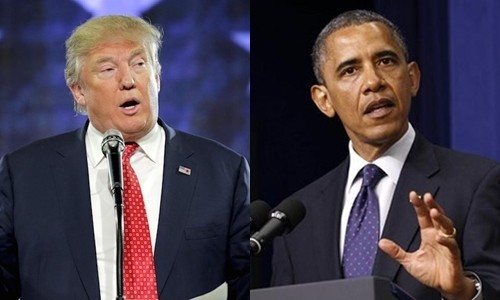 Tổng thống Mỹ Donald Trump (trái) và người tiền nhiệm Barack Obama. Ảnh: Reuters.