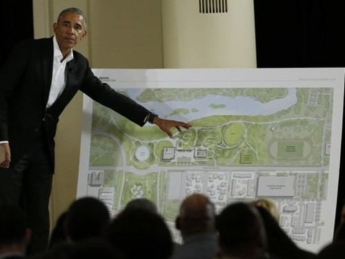 Obama công bố thiết kế trung tâm. Ảnh: AP