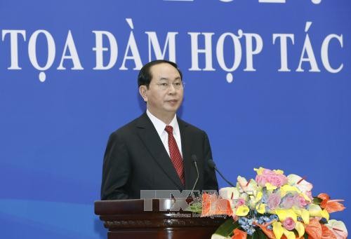 Chủ tịch nước Trần Đại Quang phát biểu tại Tọa đàm Hợp tác kinh tế, thương mại Việt Nam-Trung Quốc 2017. Ảnh: TTXVN