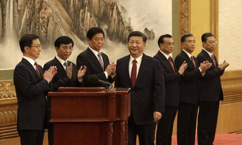 7 thành viên Ủy ban Thường vụ Bộ Chính trị đảng Cộng sản Trung Quốc khóa 19. Ảnh: CGTN.