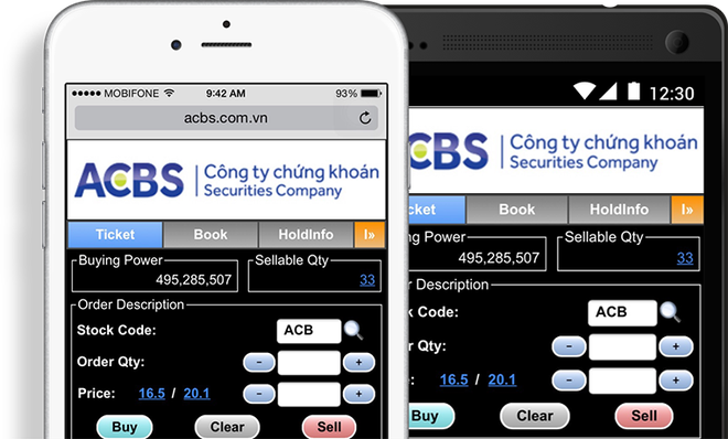 ACBS trải nghiệm giao dịch trực tuyến trên hệ điều hành iOS và Android