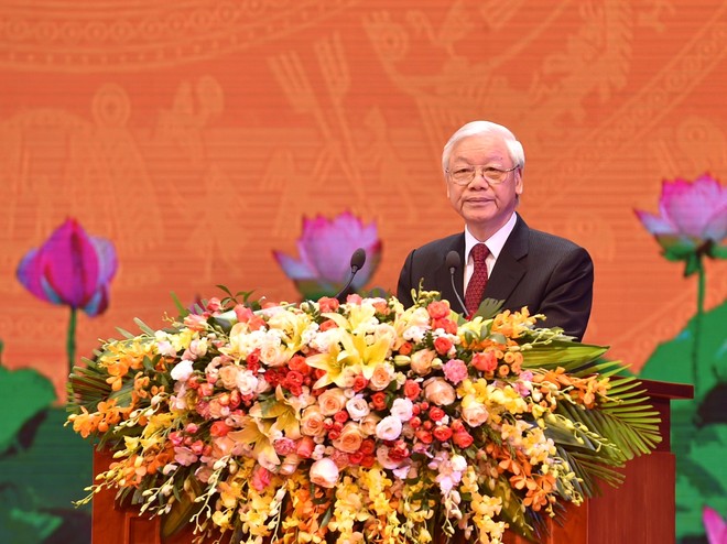 Tổng Bí thư Nguyễn Phú Trọng phát biểu tại Lễ kỷ niệm. Ảnh: VGP/Nhật Bắc