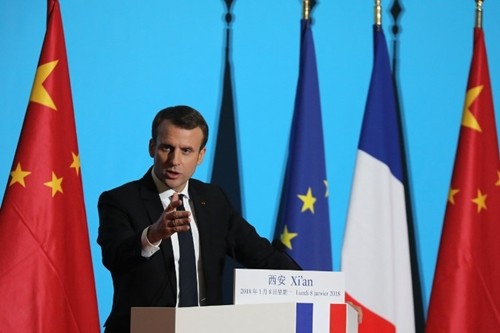 Tổng thống Pháp Macron hôm qua phát biểu tại Cung Đại Minh ở Tây An. Ảnh: AFP.
