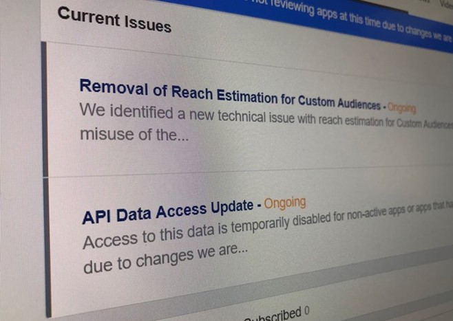 Facebook vẫn đang dò lại các API cấp cho các ứng dụng bên thứ ba, khiến những app từ Việt Nam bị tạm dừng hoạt động. 