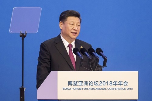 Chủ tịch Trung Quốc - Tập Cận Bình tại diễn đàn sáng nay. Ảnh: Bloomberg