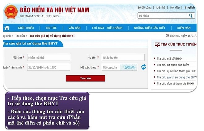 Người dân cũng có thể tra cứu thông tin về thẻ BHYT trên Cổng Thông tin điện tử BHXH Việt Nam.