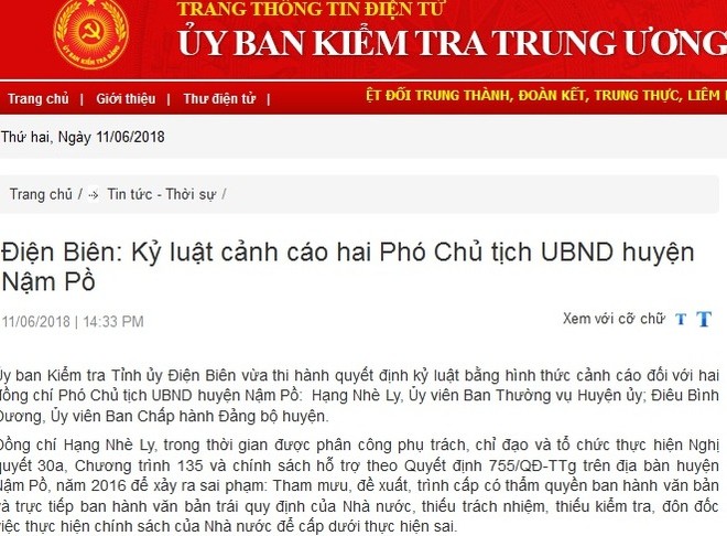 Kỷ luật cảnh cáo Phó chủ tịch UBND huyện Nậm Pồ và Đảng ủy Đài Phát thanh - Truyền hình tỉnh Nam Định