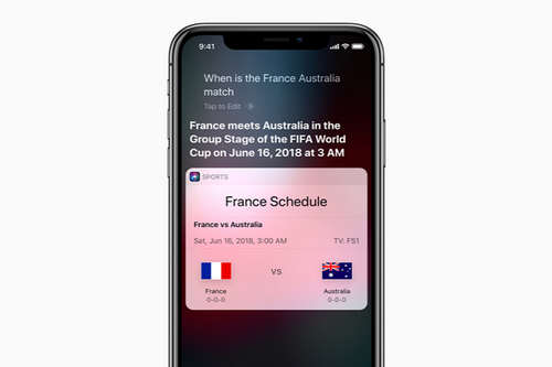 Người dùng iPhone có thể cập nhật thông tin trận đấu World Cup 2018 nhanh nhất bằng Siri.