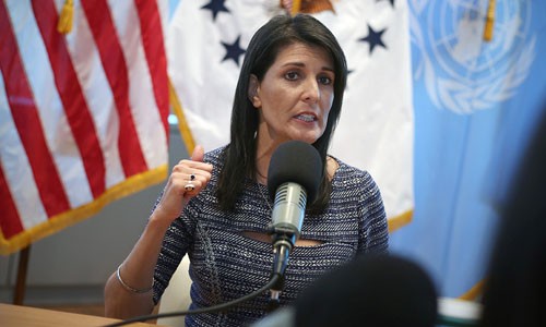 Đại sứ Haley phát biểu tại phiên họp của Liên Hợp Quốc tháng 6/2018. Ảnh: Politico.