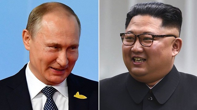 Tổng thống Vladimir Putin và nhà lãnh đạo Kim Jong-un (Ảnh: Sky).
