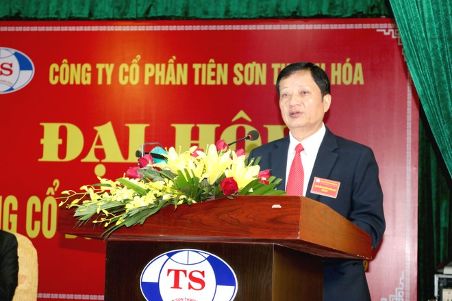 Ông Trịnh Xuân Lâm- Chủ tịch HĐQT Công ty cổ phần Tiên Sơn Thanh Hóa phát biểu tại Đại hội cổ đông năm 2019.