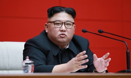Lãnh đạo Triều Tiên Kim Jong-un tại cuộc họp ở Bình Nhưỡng ngày 10/4. Ảnh: KCNA.