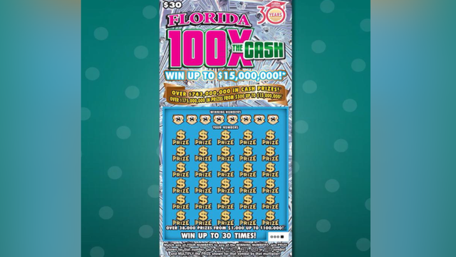 Loại vé số cào Floria 100x The Cash. (Nguồn: Florida Lottery).