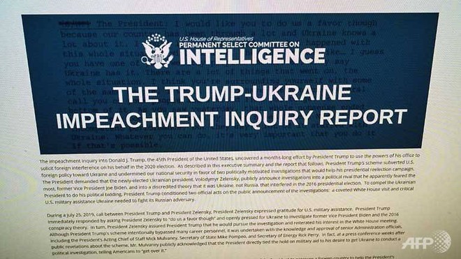 Báo cáo điều tra luận tội Trump – Ukraine của Ủy ban Tình báo Hạ viện. Ảnh: AFP.