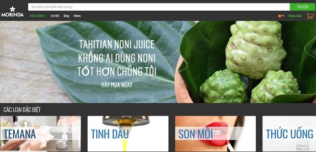 Trang web của Công ty tại địa chỉ https://morinda.com/vi-vn/shop. (Ảnh: PV/Vietnam+).