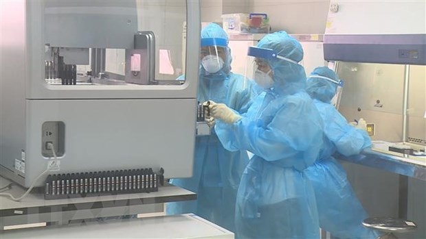 Xét nghiệm sàng lọc mẫu bệnh phẩm của các trường hợp nghi ngờ đến từ vùng dịch COVID-19 tại Trung tâm kiểm soát bệnh tật thành phố Hà Nội. (Ảnh: TTXVN phát).