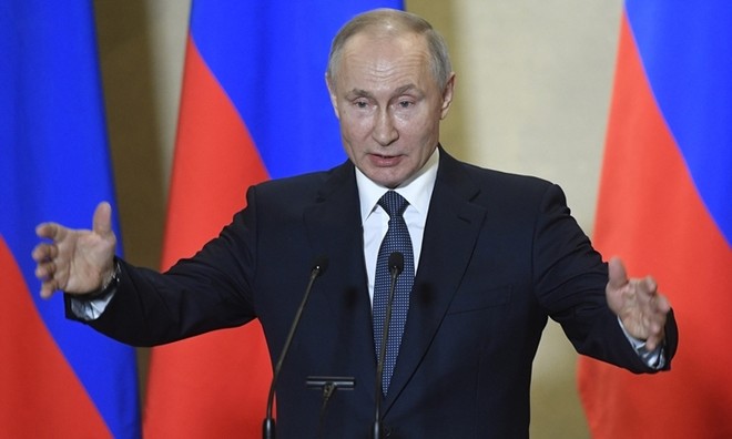 Putin phát biểu tại Crimea ngày 18/3. Ảnh: AFP.