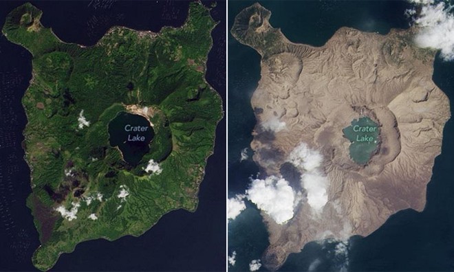Hòn đảo chuyển màu sau khi núi lửa phun trào