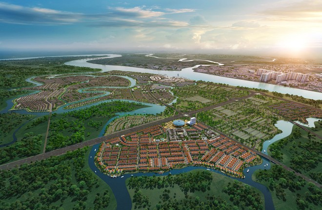 Phối cảnh khu đô thị sinh thái thông minh Aqua City hơn 600 ha tại phía Đông TP.HCM, hơn 70% diện tích dự án cho mảng xanh, hạ tầng giao thông và tiện ích nôi khu hiện đại.