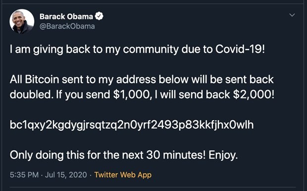 Dòng tin nhắn được đăng lên tài khoản Twitter của cựu Tổng thống Mỹ Barack Obama. (Nguồn: Twitter).