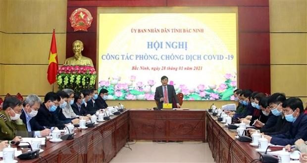 Chiều 28/1/2021, Ban Chỉ đạo phòng chống dịch COVID-19 tỉnh Bắc Ninh họp bàn các biện pháp cấp bách phòng, chống dịch COVID-19. (Ảnh: Thanh Thương/TTXVN).