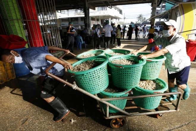 Thái Lan xác nhận ổ dịch Covid-19 mới liên quan tới một khu chợ hải sản ở tỉnh Samut Sakhon. (Nguồn: EPA-EFE).