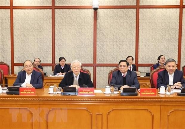 Tổng Bí thư, Chủ tịch nước Nguyễn Phú Trọng phát biểu kết luận phiên họp. (Ảnh: Trí Dũng/TTXVN).