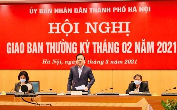 Phó Chủ tịch Ủy ban nhân dân thành phố Hà Nội Chử Xuân Dũng, chủ trì cuộc họp của Ban chỉ đạo phòng chống dịch bệnh COVID-19. (Ảnh: PV/Vietnam+).