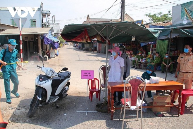 Một khu vực bị phong tỏa để phòng dịch Covid-19 tại huyện Hải Lăng, tỉnh Quảng Trị.