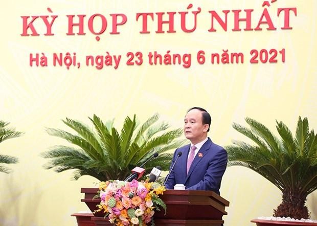 Ông Nguyễn Ngọc Tuấn, Chủ tịch Hội đồng Nhân dân thành phố Hà Nội khóa XV phát biểu tại phiên khai mạc Kỳ họp HĐND thành phố. (Ảnh: PV/Vietnam+).