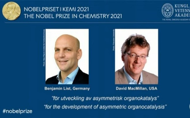 Hai nhà khoa học List (trái) và MacMillan được vinh danh bằng giải thưởng Nobel Hóa học 2021. Ảnh: Nobel Prize.