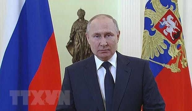 Tổng thống Nga Vladimir Putin phát biểu tại Moskva ngày 8/3/2022. (Ảnh: AFP/TTXVN).