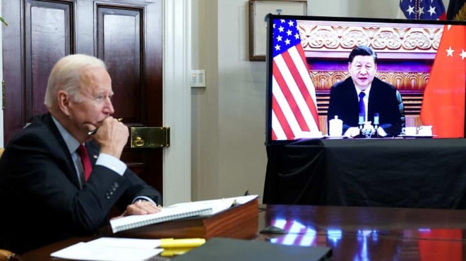 Cuộc họp trực tuyến giữa Tổng thống Mỹ Joe Biden và Chủ tịch Trung Quốc Tập Cận Bình ngày 15/11/2021.