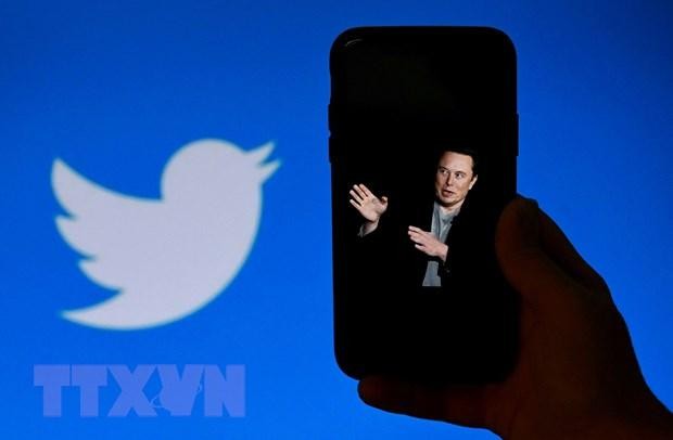 Hình ảnh tỷ phú Elon Musk trên màn hình điện thoại và biểu tượng Twitter trên màn hình máy tính. (Ảnh: AFP/TTXVN)