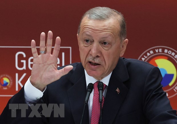 Tổng thống Thổ Nhĩ Kỳ Recep Tayyip Erdogan phát biểu tại Ankara ngày 30/5/2023. (Ảnh: AFP/TTXVN)