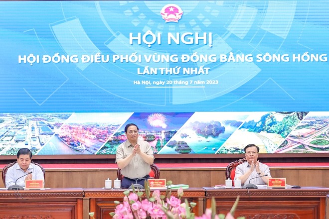 Thủ tướng Phạm Minh Chính, Chủ tịch Hội đồng điều phối vùng đồng bằng sông Hồng, chủ trì Hội nghị lần thứ nhất của Hội đồng (Ảnh: Nhật Bắc)