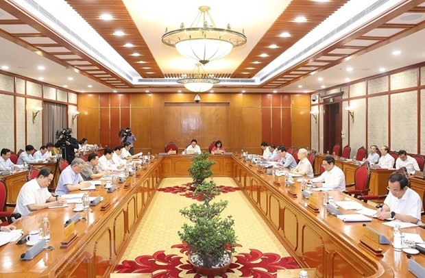 Tổng Bí thư Nguyễn Phú Trọng chủ trì cuộc họp Bộ Chính trị, Ban Bí thư ngày 21/7. (Nguồn: TTXVN)