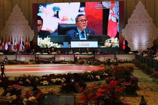 Quang cảnh Hội nghị tham vấn Bộ trưởng Kinh tế ASEAN - Hong Kong (Trung Quốc). (Ảnh: Hữu Chiến/TTXVN)