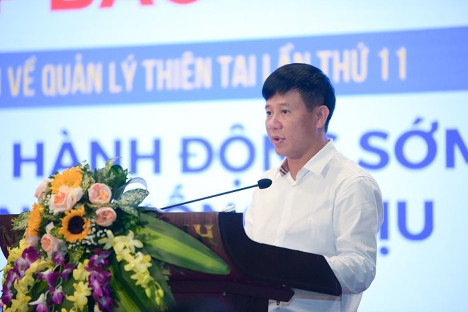 Ông Phạm Đức Luận, Cục trưởng Cục Quản lý đê điều và Phòng chống thiên tai, phát biểu tại buổi họp báo sáng 6/10/2023.