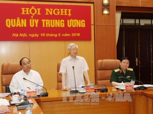 Tổng Bí thư Nguyễn Phú Trọng, Bí thư Quân ủy Trung ương chủ trì Hội nghị.Ảnh: TTXVN.