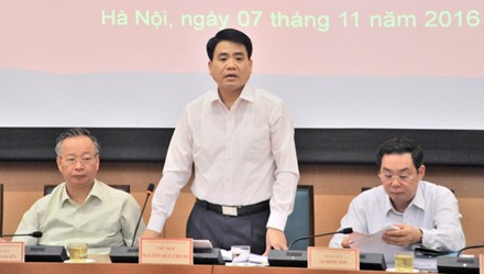 Chủ tịch UBND TP. Hà Nội Nguyễn Đức Chung phát biểu tại phiên họp tập thể UBND Thành phố tháng 11/2016