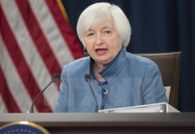 Chủ tịch Fed Janet Yellen trong cuộc họp báo tại Washington D.C., ngày 14/12. (Nguồn: AFP/TTXVN)