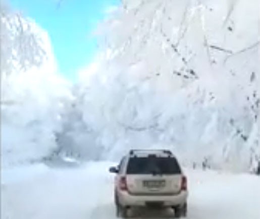 Con đường bao phủ tuyết trắng khiến lái xe phải ngỡ ngàng