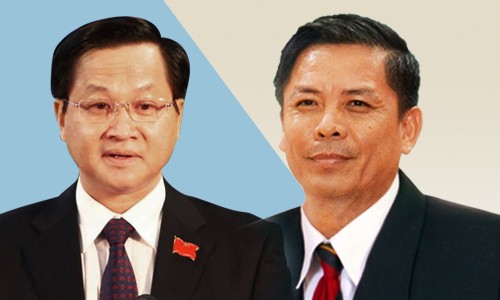 Từ trái qua: Ứng viên Tổng thanh tra Chính phủLê Minh Khái và ứng viên Bộ trưởng Giao thông Nguyễn Văn Thể.