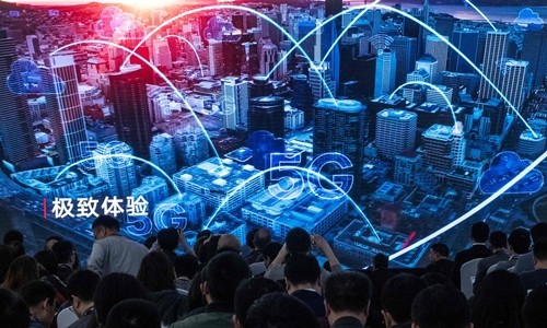 Buổi họp báo giới thiệu sản phẩm 5G của Huawei ở Bắc Kinh ngày 24/1. Ảnh:AFP