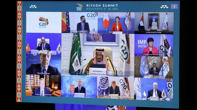 Hội nghị thượng đỉnh G20 trực tuyến do Ả Rập Xê Út chủ trì ở Brussels vào ngày 21/11/2020. Nguồn: AFP