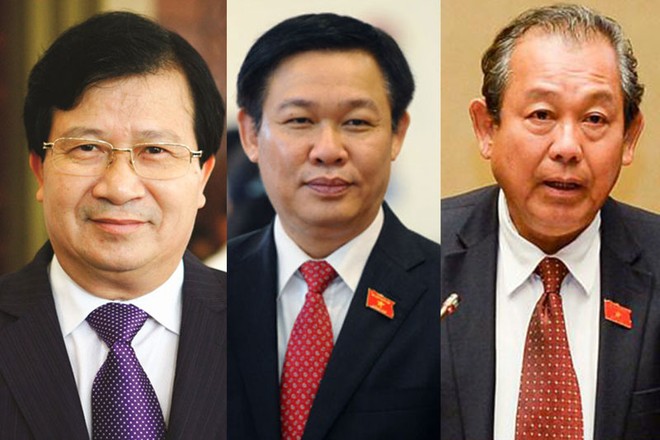 Ba ứng viên được Thủ tướng Chính phủ giới thiệu để Quốc hội bầu làm Phó Thủ tướng: ông Trịnh Đình Dũng, ông Vương Đình Huệ và ông Trương Hòa Bình