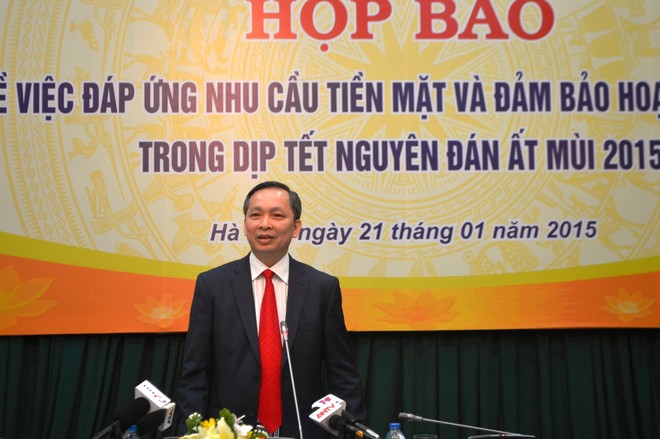 Phó thống đốc NHNN Đào Minh Tú phát biểu tại buổi họp báo sáng nay