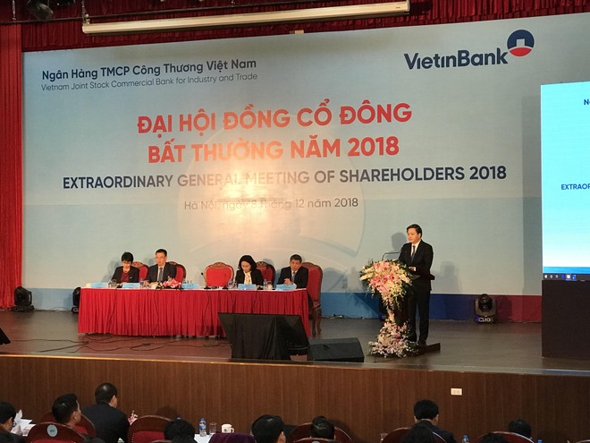 Ông Lê Đức Thọ, Chủ tịch HĐQT VietinBank phát biểu tại ĐHCĐ bất thường 2018.