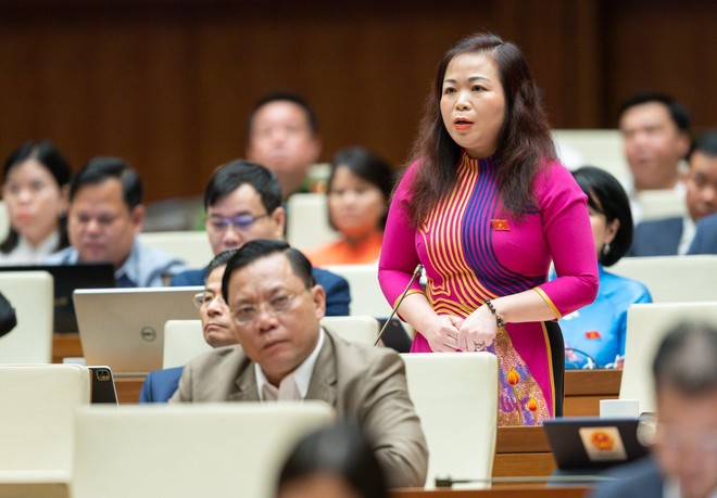 Đại biểu Quốc hội Vũ Thị Lưu Mai phát biểu tại buổi thảo luận hội trường sáng 27/10.